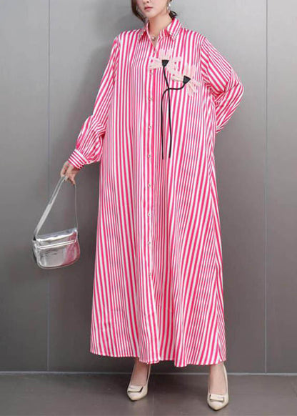 Cute Pink Peter Pan Collar Floral Maxi Dress Lantern Sleeve