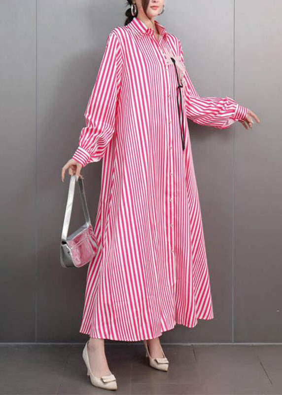 Cute Pink Peter Pan Collar Floral Maxi Dress Lantern Sleeve