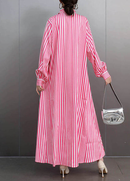 Cute Pink Peter Pan Collar Floral Maxi Dress Lantern Sleeve