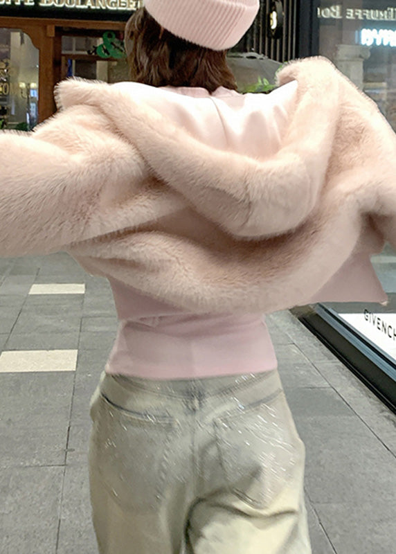 Parka con capucha y pelo peludo de retazos con bolsillos rosas bonitos para invierno