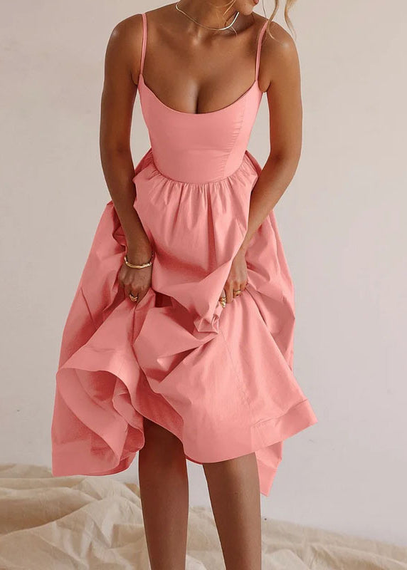 Süßes rosa Patchwork-Maxikleid mit Spaghettiträgern und Schlitz am Hals, ärmellos