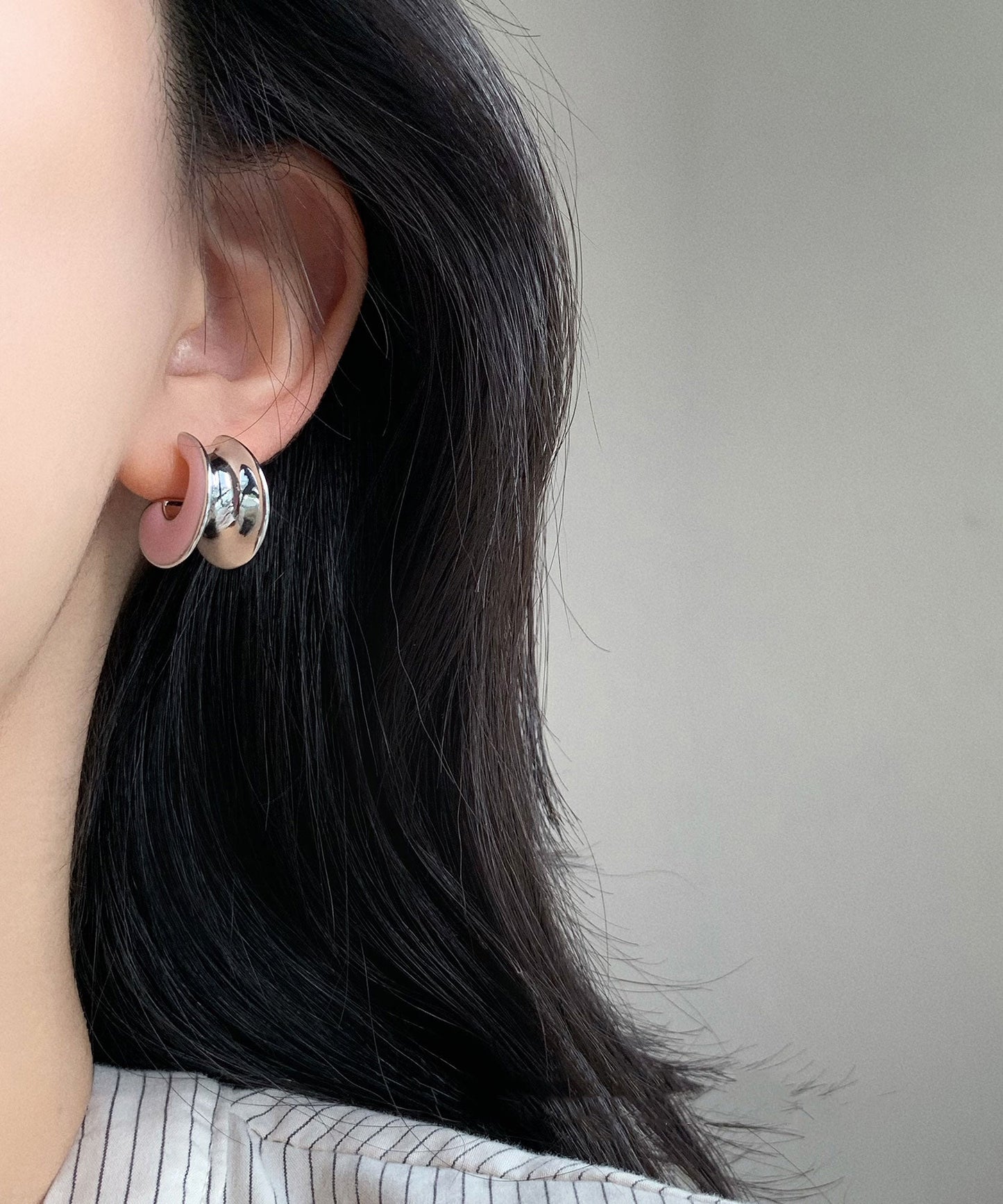 Cute Pink Sterling Silver C-Shaped Drip Glaze Hoop Earrings