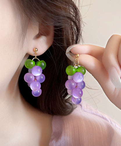 Cute Purple Copper Overgild Crystal Grape Drop Earrings