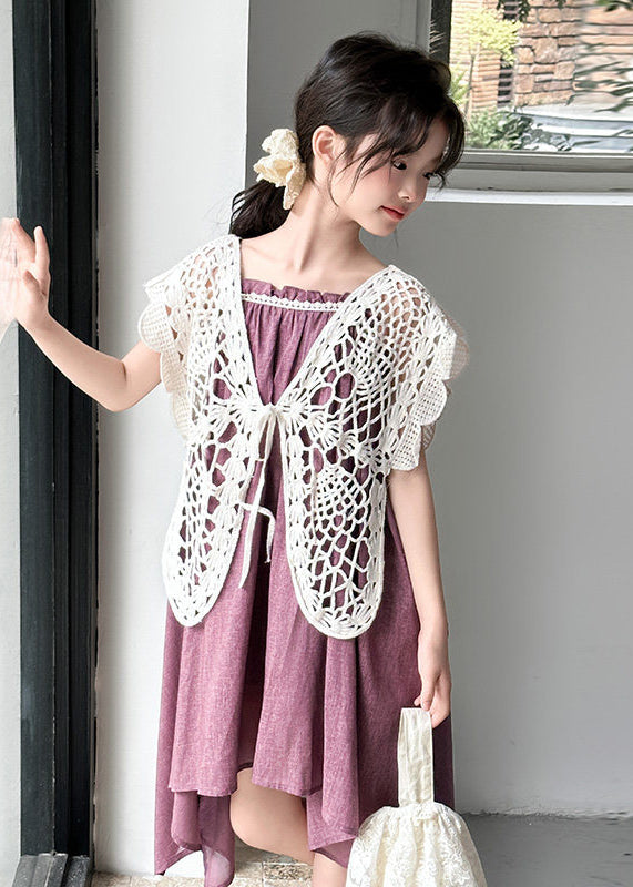 Cute Purple Oversized Butterfly Cotton Kids Girls Women Sets 2 Pieces Summer