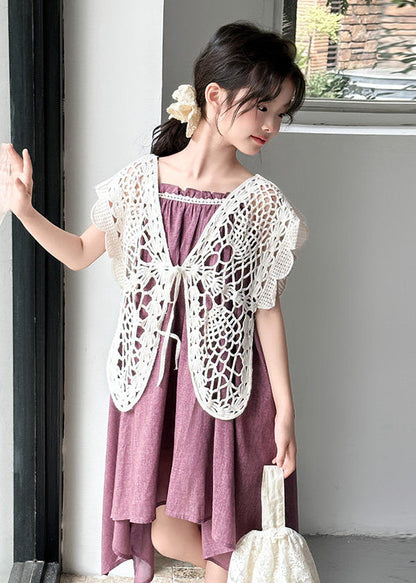 Cute Purple Oversized Butterfly Cotton Kids Girls Women Sets 2 Pieces Summer