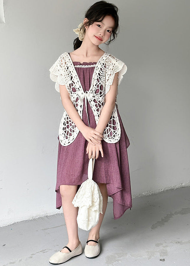 Cute Purple Oversized Butterfly Cotton Kids Girls Women Sets 2 Pieces Summer