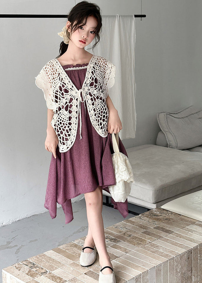 Cute Purple Oversized Butterfly Cotton Kids Girls Women Sets 2 Pieces Summer
