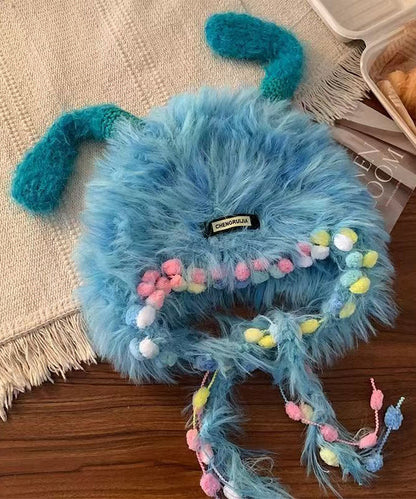 Lindo gorro de punto morado, grueso, cálido y peludo de Bonnie