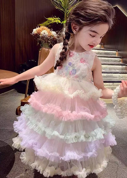 Cute Rainbow Sequins Exra Large Hem Tulle Kids Girls Dresses Summer