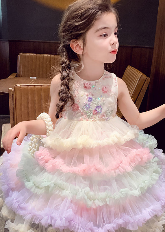 Cute Rainbow Sequins Exra Large Hem Tulle Kids Girls Dresses Summer