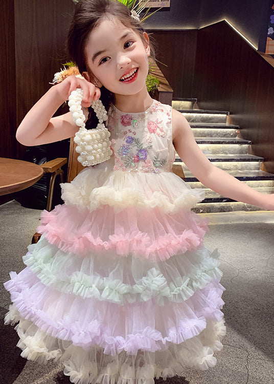 Cute Rainbow Sequins Exra Large Hem Tulle Kids Girls Dresses Summer