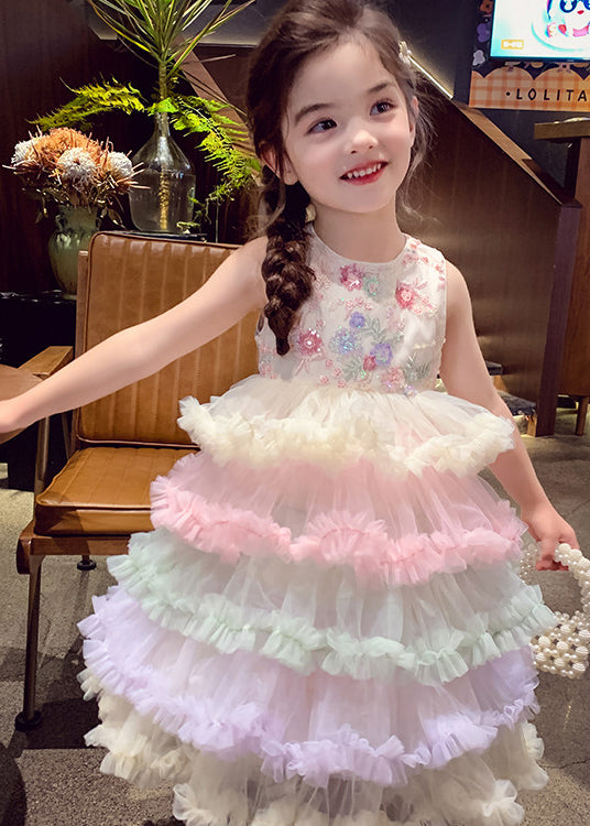 Cute Rainbow Sequins Exra Large Hem Tulle Kids Girls Dresses Summer