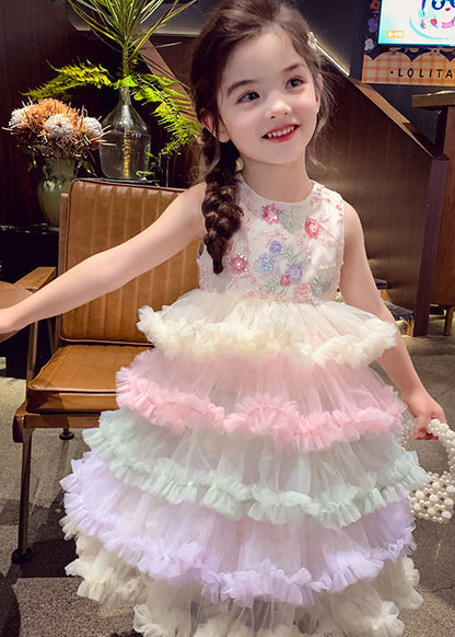 Cute Rainbow Sequins Exra Large Hem Tulle Kids Girls Dresses Summer