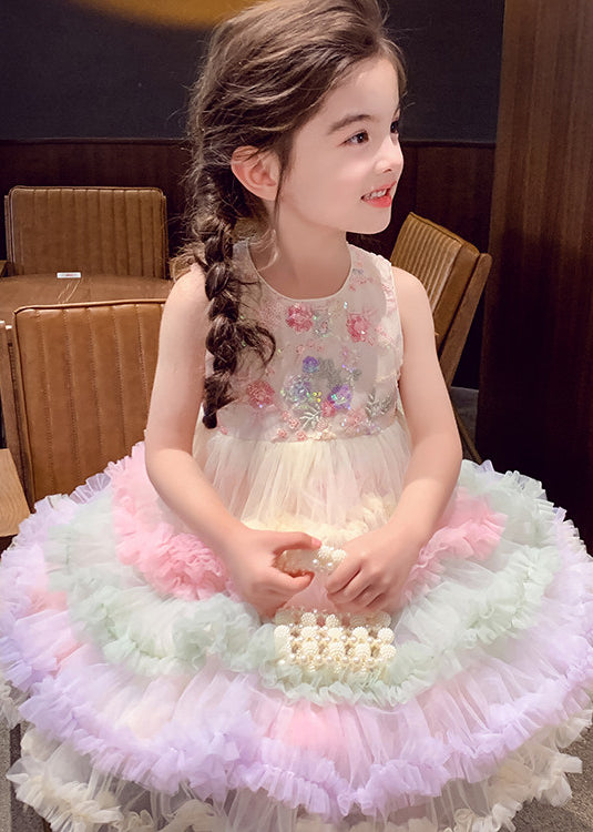 Cute Rainbow Sequins Exra Large Hem Tulle Kids Girls Dresses Summer