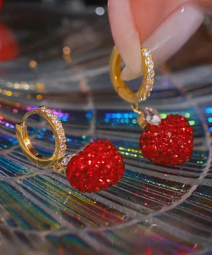 Pendientes colgantes de circonita con gemas incrustadas de aleación roja