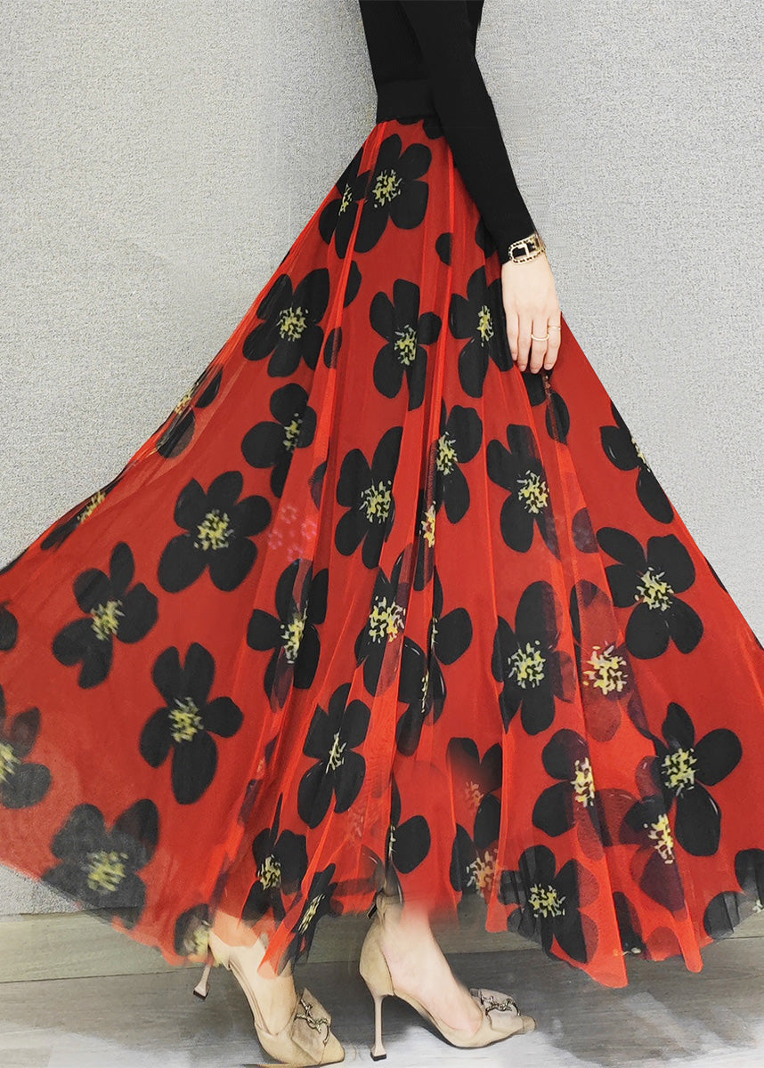 Niedlichen Roten Elastische Taille Drapieren Tüll A-linie Rock