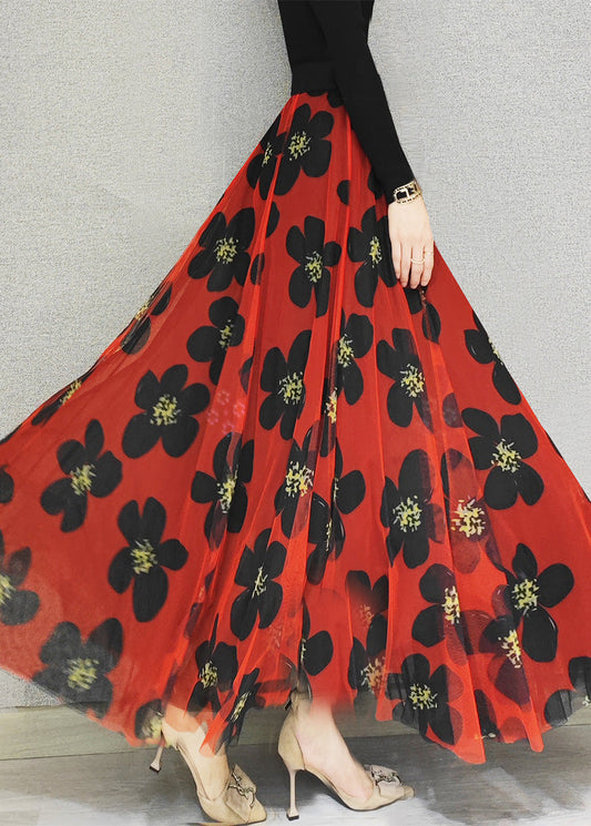 Niedlichen Roten Elastische Taille Drapieren Tüll A-linie Rock