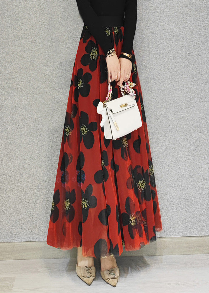 Niedlichen Roten Elastische Taille Drapieren Tüll A-linie Rock