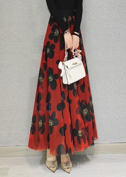 Niedlichen Roten Elastische Taille Drapieren Tüll A-linie Rock