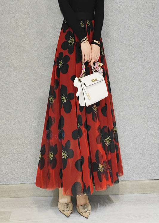 Niedlichen Roten Elastische Taille Drapieren Tüll A-linie Rock