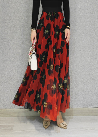 Niedlichen Roten Elastische Taille Drapieren Tüll A-linie Rock