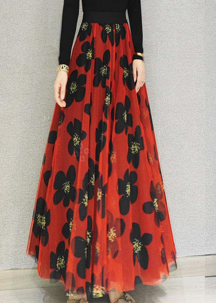 Niedlichen Roten Elastische Taille Drapieren Tüll A-linie Rock