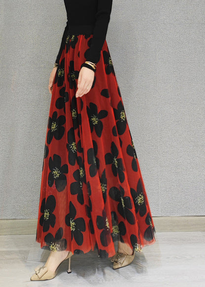 Niedlichen Roten Elastische Taille Drapieren Tüll A-linie Rock