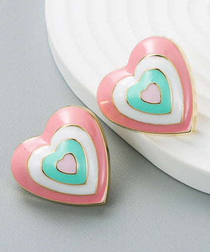 Lindos aretes tipo botón con diseño de patchwork de aleación de rosas y esmalte esmaltado