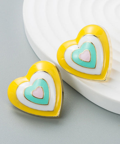 Lindos aretes tipo botón con diseño de patchwork de aleación de rosas y esmalte esmaltado