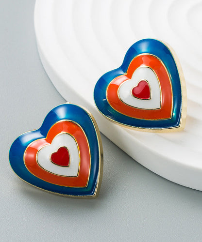 Lindos aretes tipo botón con diseño de patchwork de aleación de rosas y esmalte esmaltado