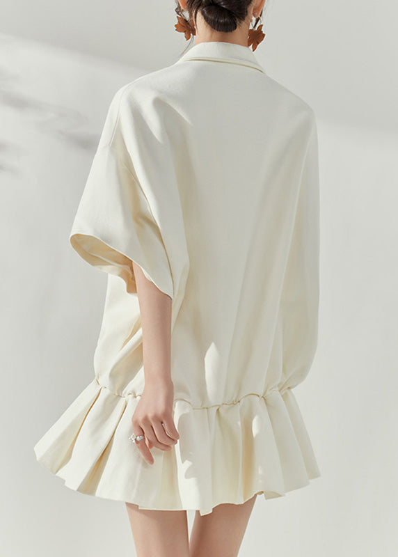 Cute White Peter Pan Collar Tie Lace Mid Dresses Short Sleeve