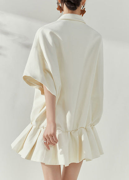 Cute White Peter Pan Collar Tie Lace Mid Dresses Short Sleeve