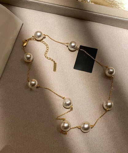 Cute White Sterling Silver Overgild Pearl Sweaters Lariat Necklace
