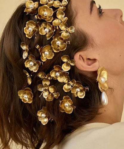 Cute Yellow Alloy Pearl Floral Four Sets Hairpin