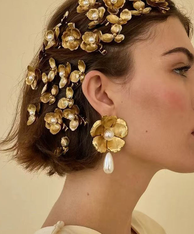 Cute Yellow Alloy Pearl Floral Four Sets Hairpin