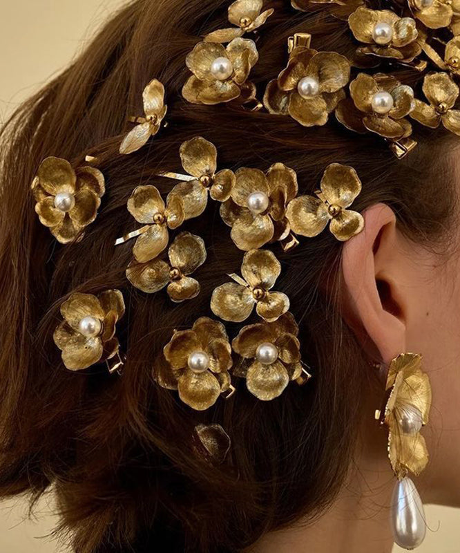 Cute Yellow Alloy Pearl Floral Four Sets Hairpin