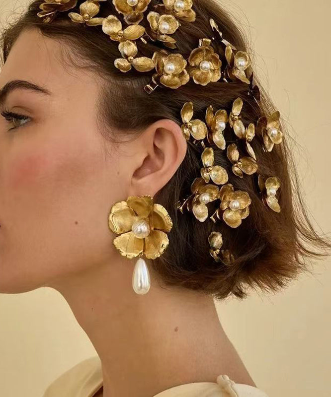 Cute Yellow Alloy Pearl Floral Four Sets Hairpin