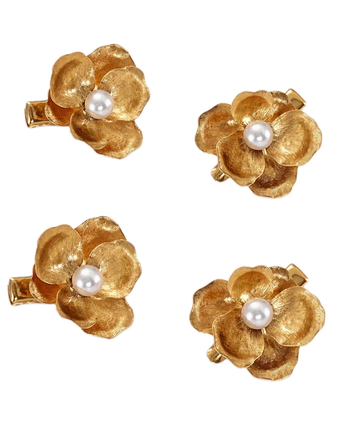Cute Yellow Alloy Pearl Floral Four Sets Hairpin