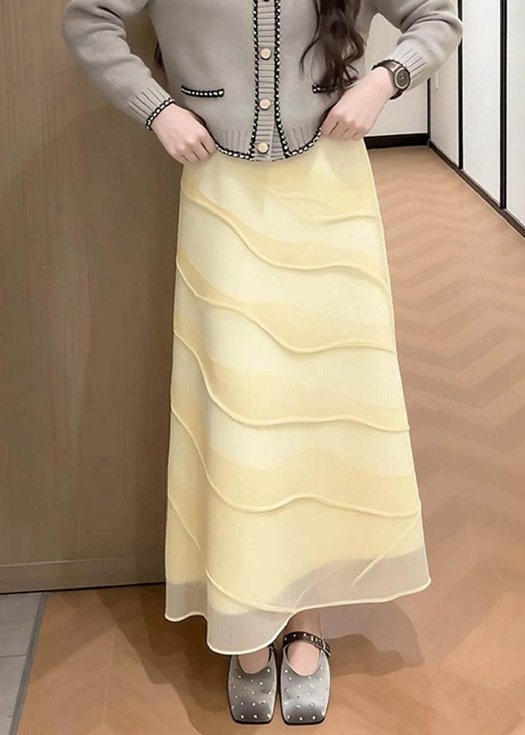 Cute Yellow High Waist Tulle Maxi Skirts Summer