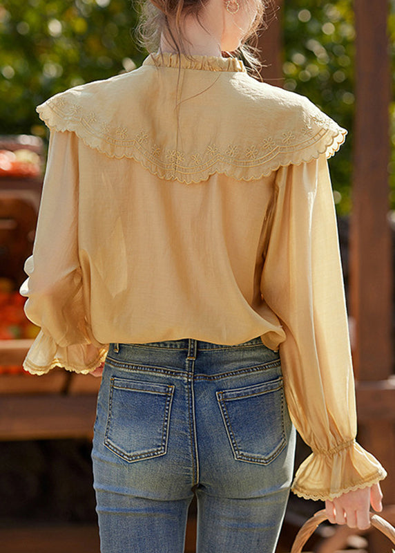 Niedliches gelbes Patchwork-Hemd mit Matrosenkragen und Laternenärmeln