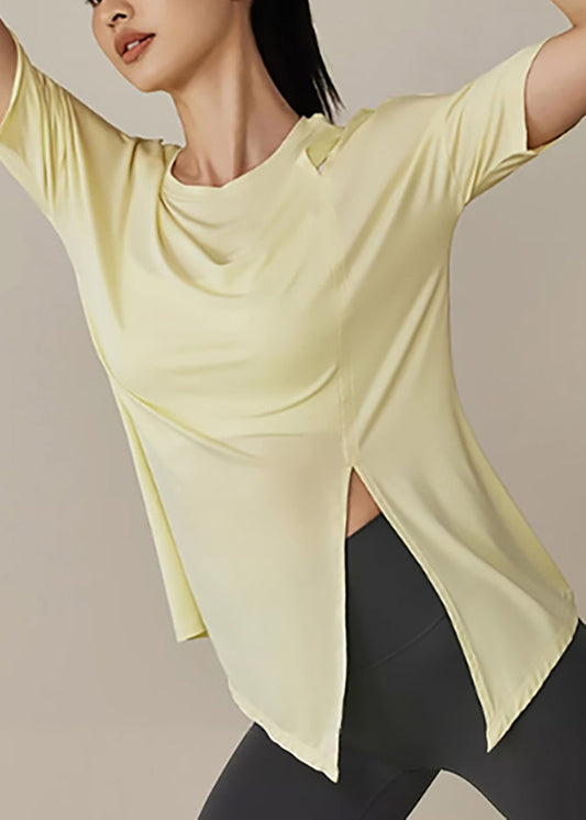 Cute Yellow Side Open Short Sleeve Yoga Tank Tops