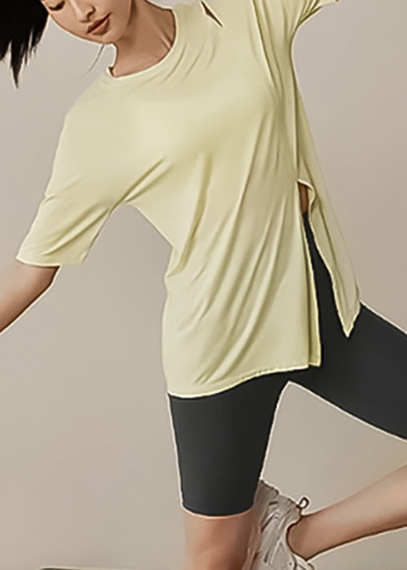 Cute Yellow Side Open Short Sleeve Yoga Tank Tops