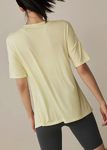 Cute Yellow Side Open Short Sleeve Yoga Tank Tops