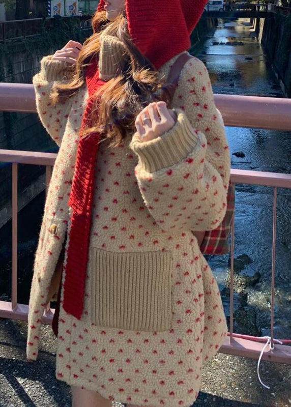 Niedlicher gelber Rollkragenmantel mit Taschen und Reißverschluss aus Kunstpelz, Laternenärmel