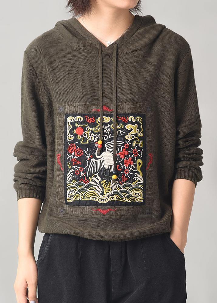 Cute army green knitted outwear plus size hooded knitted coat autumn - SooLinen