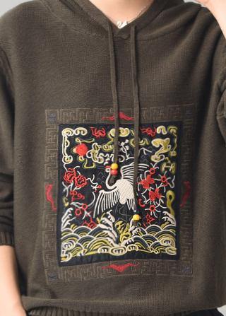 Cute army green knitted outwear plus size hooded knitted coat autumn - SooLinen