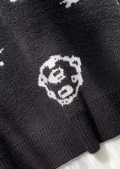 Cute black Sweater Blouse high neck oversized alphabet print knitted blouse - SooLinen