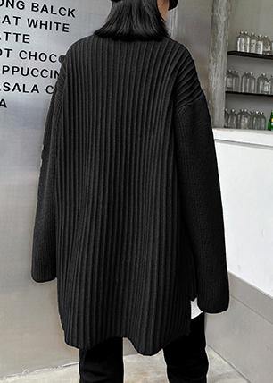 Cute black knit tops o neck false two pieces oversize knitted blouse - SooLinen