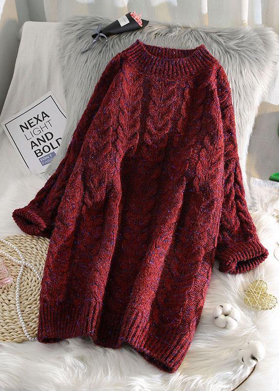 Cute blue Sweater outfits Street Style thick o neck baggy knit dresses - SooLinen