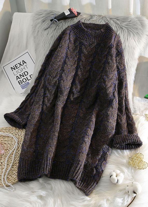 Cute blue Sweater outfits Street Style thick o neck baggy knit dresses - SooLinen